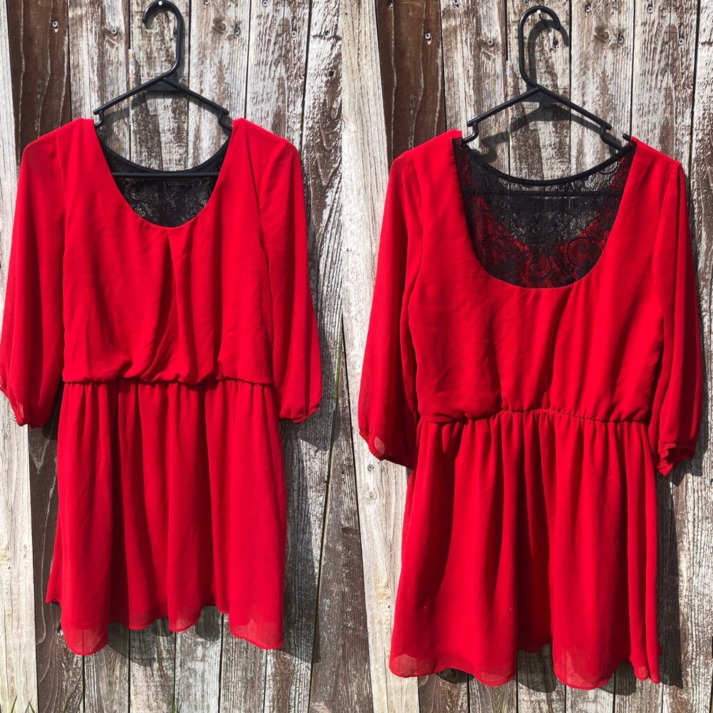 Red 3/4 Sleeve Dress
